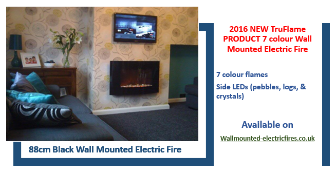 Black truflame wall mounted electric fire with patented flames