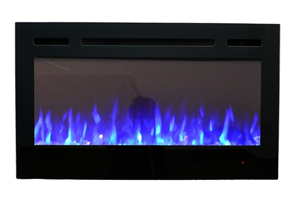 36inch Inset TruFlame Black Wall Mounted Electric Fire with crystals and blue flames