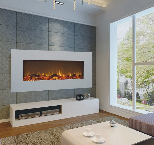 50 inch wall mounted electirc fire with white glass