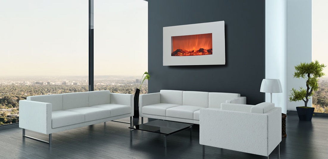 TruFlame 90cm White Wall Mounted Electric Fire with 10 colour Flames