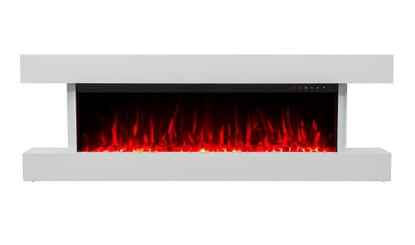 60 Inch White Wall Mounted Electric Fire with 10 colours flames and Stunning White Mantel