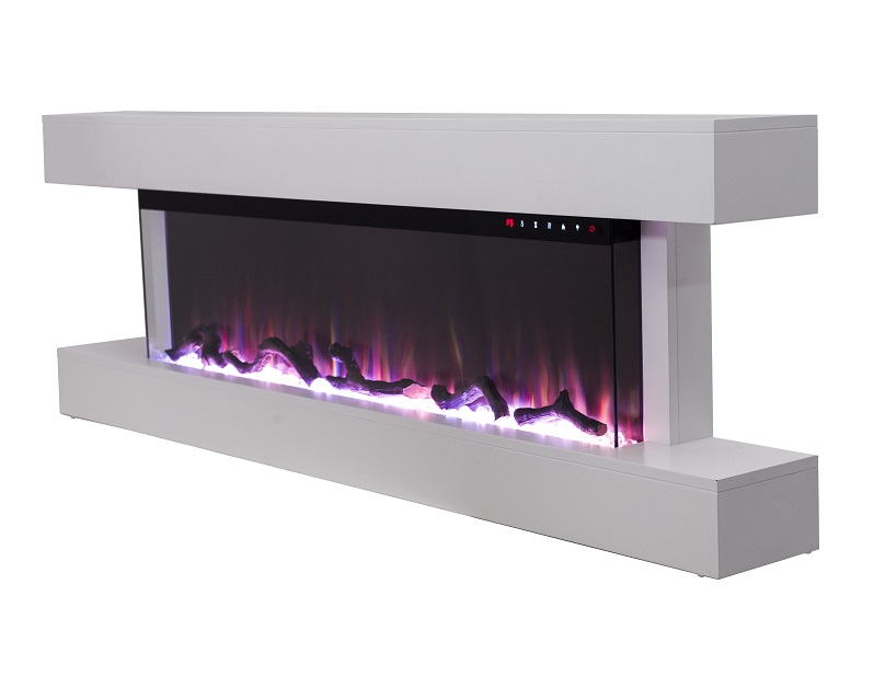 60 inch white truflame wall mounted electric fire with mantel with logs