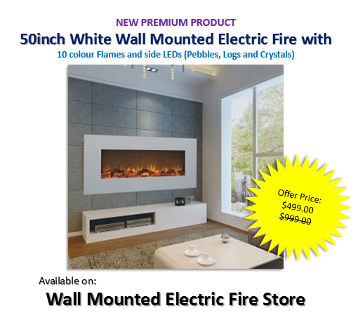 large white truflame wall mounted fires