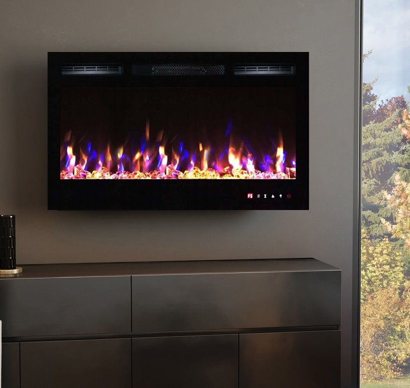 36inch Inset TruFlame Black Wall Mounted Electric Fire with 3 colour Flames