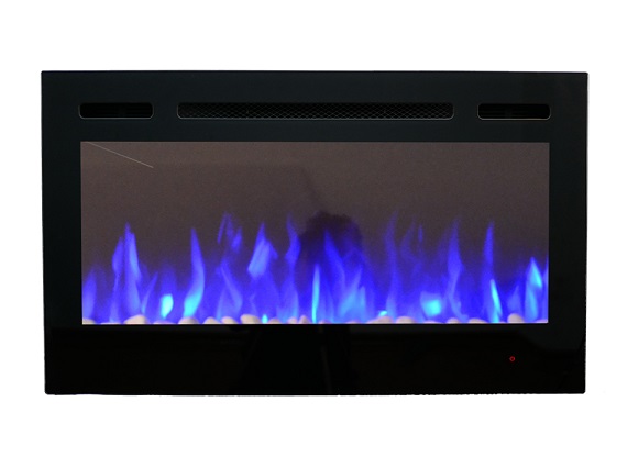 36inch Inset TruFlame Black Wall Mounted Electric Fire with 3 colour Flames Blue