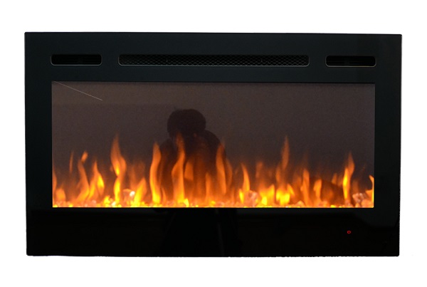 36inch Inset TruFlame Black Wall Mounted Electric Fire with crystals and orange flames