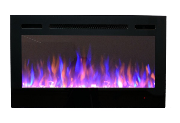 36inch Inset TruFlame Black Wall Mounted Electric Fire with crystals and purples flames