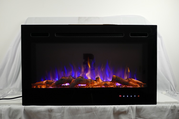 36inch Inset TruFlame Black Wall Mounted Electric Fire with 3 colour Flames Purple Flames