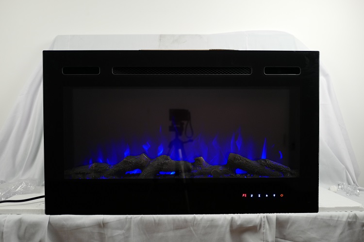36inch Inset TruFlame Black Wall Mounted Electric Fire with 3 colour Flames Blue Flames