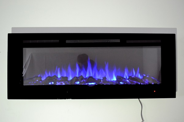 50inch Black Wall Mounted Electric Fire with 3 colour Flames logs blue flames