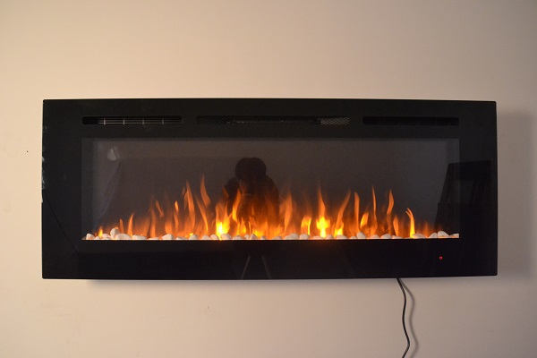 72inch large Black Wall Mounted Electric Fire with 3 colour Flames and can be inset pebbles and orange flames