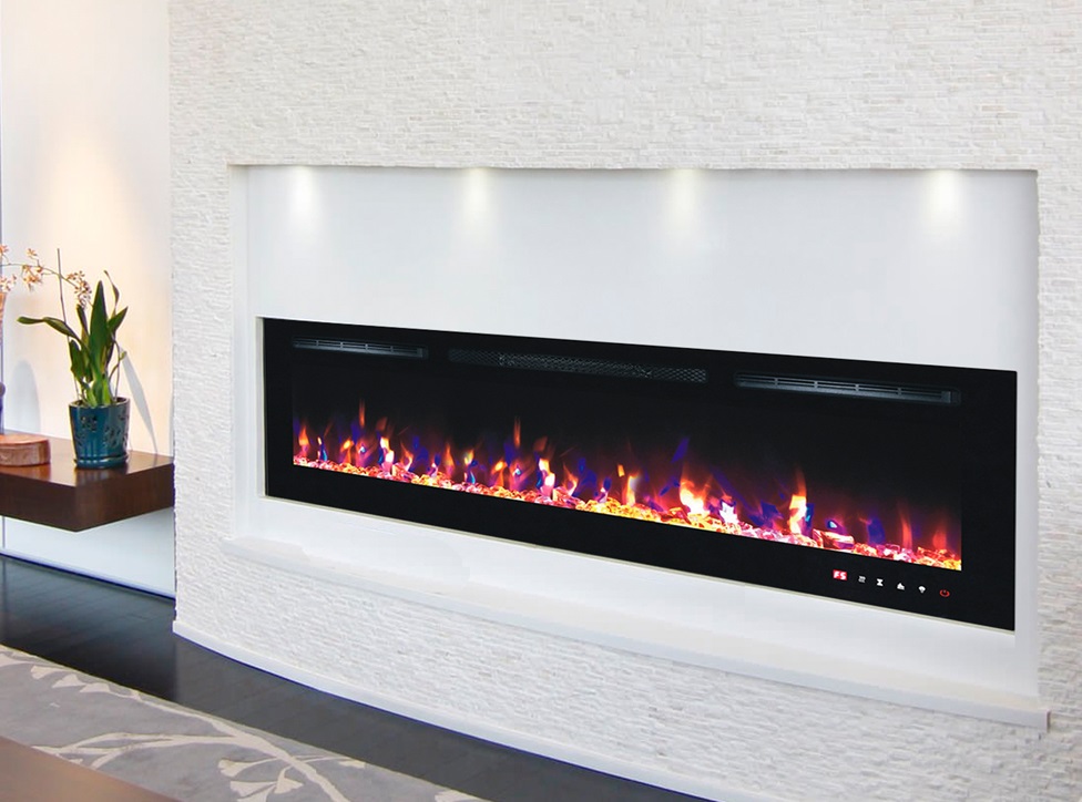 72inch Black Wall Mounted Electric Fire with 3 colour Flames and can be inserted