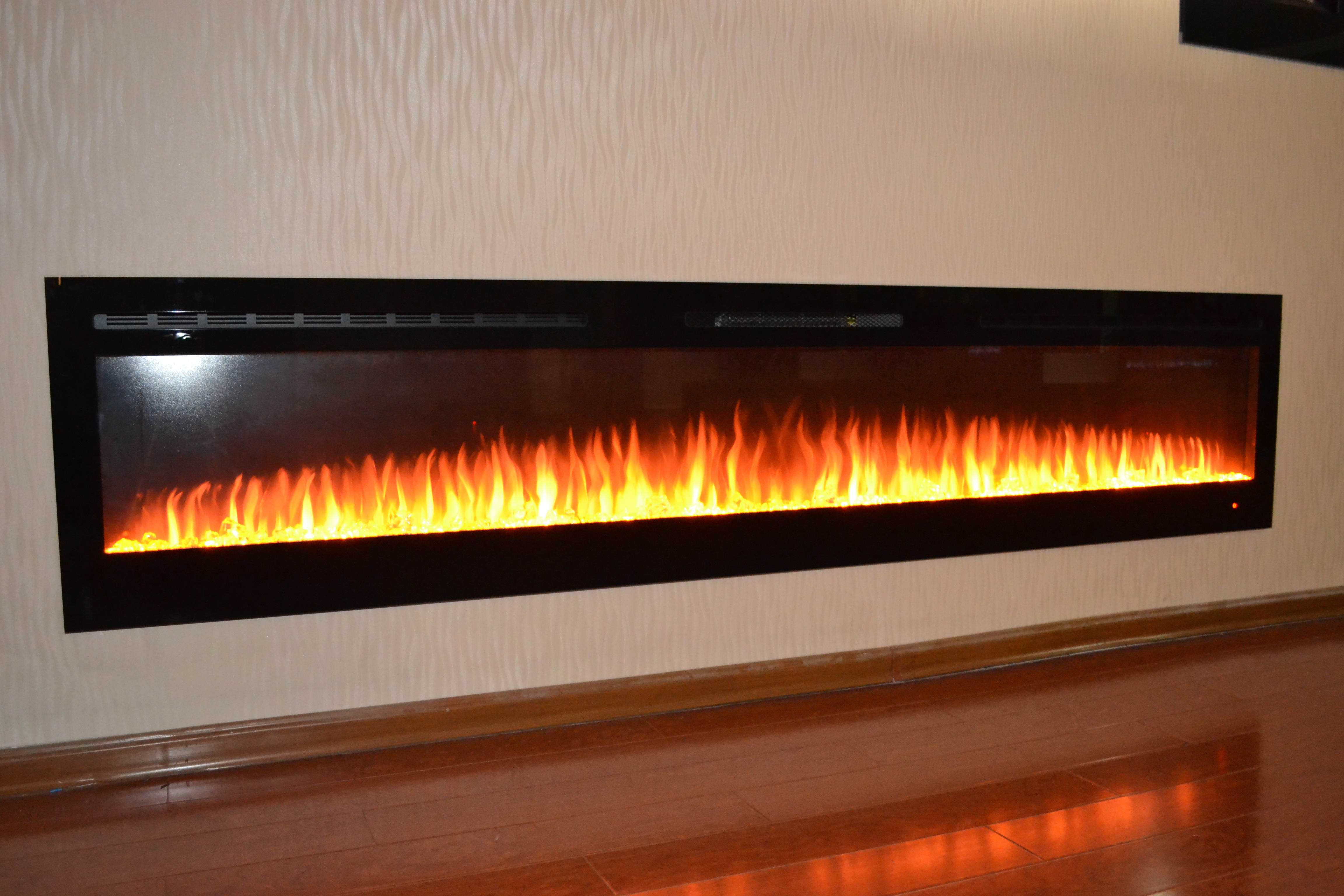 72inch large Black Wall Mounted Electric Fire with 3 colour Flames and can be inset orange flames