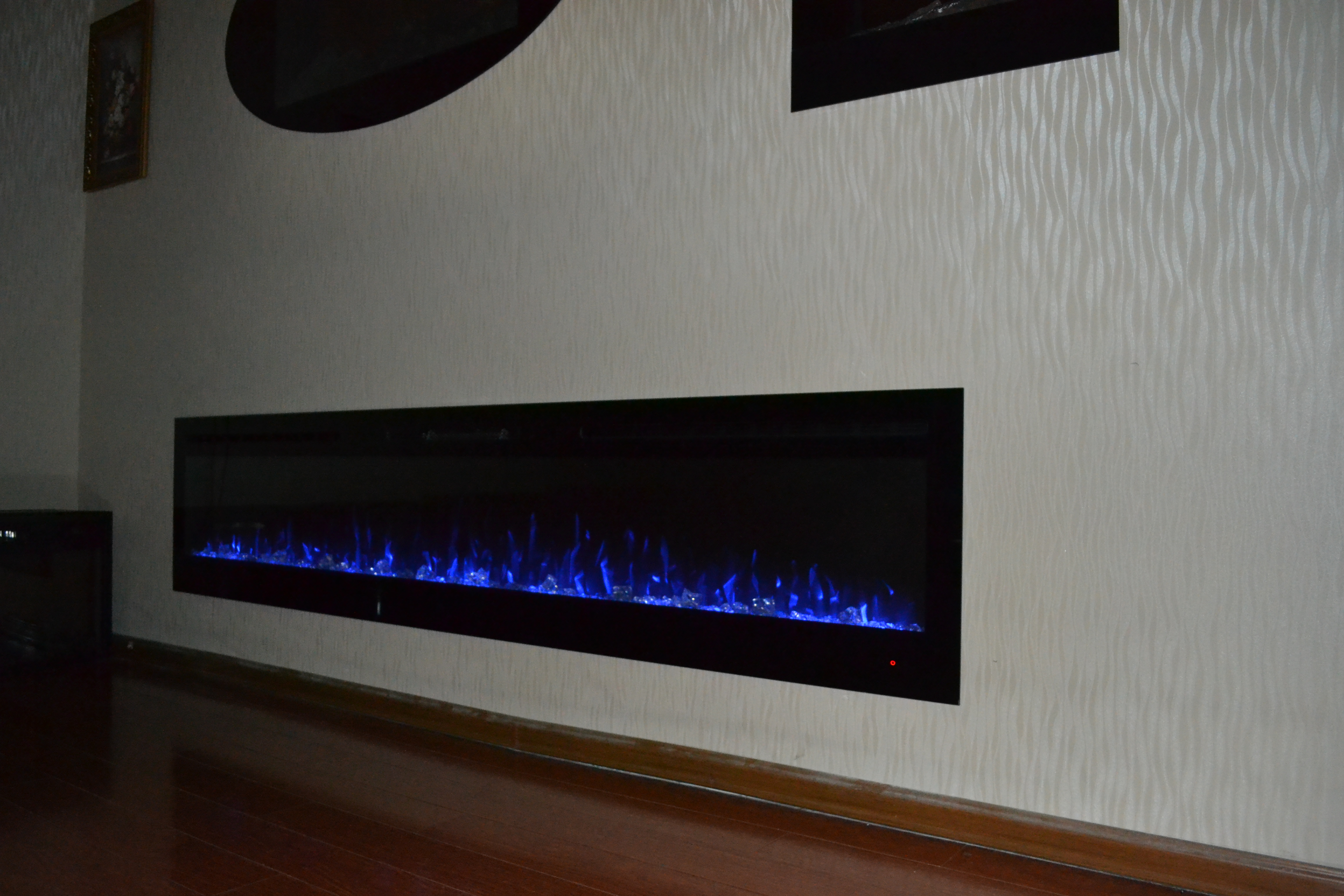 72inch large Black Wall Mounted Electric Fire with 3 colour Flames and can be inset blue flames