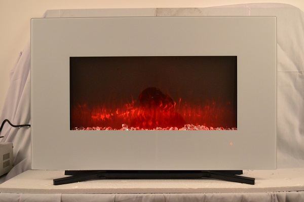 TruFlame 90cm White Wall Mounted Electric Fire with crystals and orange flames