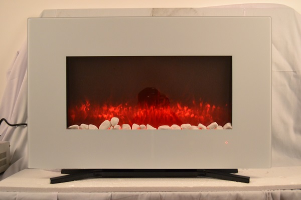 TruFlame 90cm White Wall Mounted Electric Fire with orange flames and pebbles