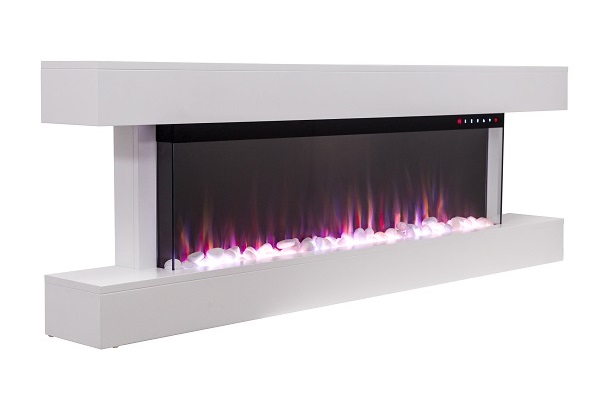 White 60 inch electric wall mounted fire with mantel