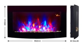TruFlame Wall Mounted Arched Glass Electric Fire with Pebble Effect (88cm wide)