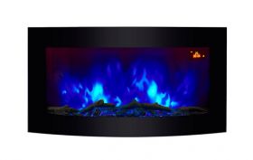 TruFlame Wall Mounted Arched Glass Electric Fire with Log Effect Blue LEDs