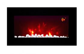 TruFlame LED Side Lit (7 colours) Wall Mounted Flat Glass Electric Fire with Log and Pebble Effect purple side leds