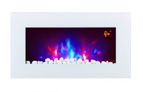 TruFlame LED Side Lit (7 colours) Wall Mounted Flat White Glass Electric Fire with Log and Pebble Effect flame colour 3