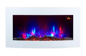 TruFlame 7 colour Side LEDs Wall Mounted Arched White Glass Electric Fire with Log Effect purple side leds