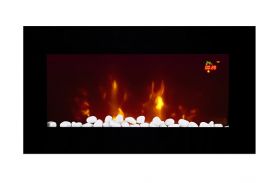 TruFlame LED Side Lit (7 colours) Wall Mounted Flat Glass Electric Fire with Log and Pebble Effect blue and logs