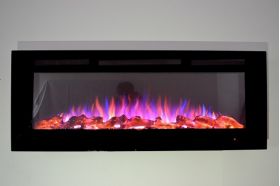 50inch Black Wall Mounted Electric Fire with 3 colour Flames purple flames