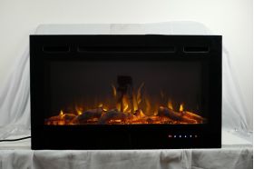 36inch Inset Black Wall Mounted Electric Fire with 3 colour Flames orange flames