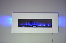 50inch White Wall Mounted Electric Fire with 10 colour Flames and side LEDs blue flames