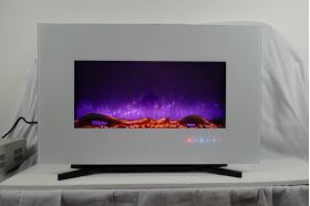 90cm White Wall Mounted Electric Fire with 10 colour Flames light purple flames