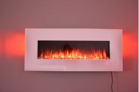 50inch White Wall Mounted Electric Fire with 10 colour Flames and side LEDs orange flames