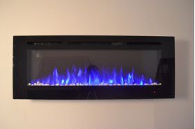 50inch Black Wall Mounted Electric Fire with 3 colour Flames blue flames