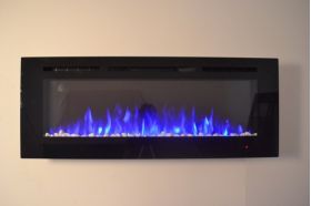 50inch Black Wall Hung Electric Fire with 3 colour Flames blue flames