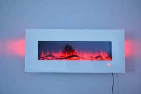 50inch White Wall Mounted Electric Fire with 10 colour Flames and side LEDs red flames