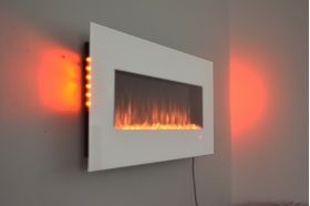 50inch White Wall Mounted Electric Fire with 10 colour Flames and side LEDs orange sides