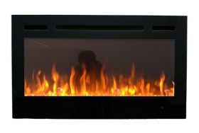 36inch Inset Black Wall Hung Electric Fire with 3 colour Flames orange flames