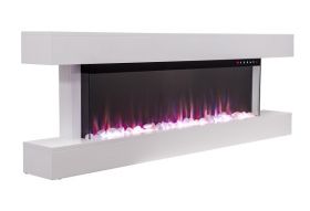 60inch White Wall Mounted Electric Fire with 10 colour Flames and mantel