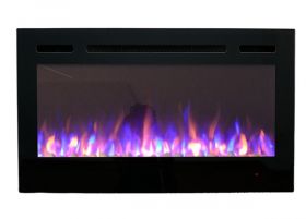 36inch Inset Black Wall Mounted Electric Fire with 3 colour Flames purple flames