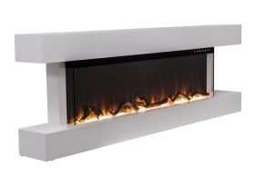 60inch White Wall Mounted Electric Fire with 10 colour Flames and mantel