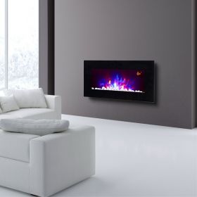 TruFlame LED Side Lit (7 colours) Wall Mounted Flat Glass Electric Fire with Log and Pebble Effect