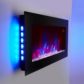 TruFlame Wall Mounted Flat Glass Electric Fire with Pebble Effect (90cm wide square corners)