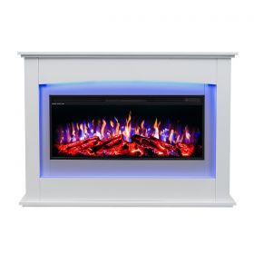 35inch White Wall Mounted Electric Fire with 10 colour Flames and mantel